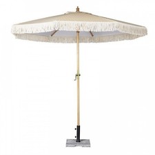 Parasol rond (H)2480 x (L)2500 x (P)2500 mm, en bois, polyester, crème rayé, SIC