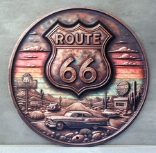 Plaque métal vintage Route 66 20x20 ronde Neuve