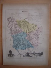 CARTE départementale de la Nièvre c1880 Nevers Clamecy Cosne Château Chinon