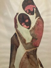 Beau Dessin Femme Nue Gouache