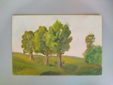 Ancien Tableau Signé Décor Paysage Arbres