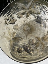 VERLYS France COUPE ART DECO 30/50 DECOR Coquillages Étoiles Mer Verre Fume 35cm