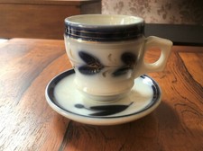 Ancien Brulot en Porcelaine Valentine Bleu Dorure Bayeux Tasse Bar Bistrot XIX