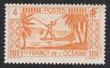 TIMBRE Oceanie pêche au harpon 1934-39 4F orange NEUF