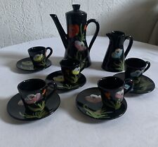 Service A Café Decor Floral Céramique De Vallauris Signé R C Fait Main