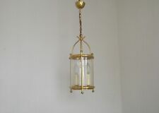 French Vintage Brass &Metal 2 Light Hanging Lantern Cylindrical Glass Shade 5021