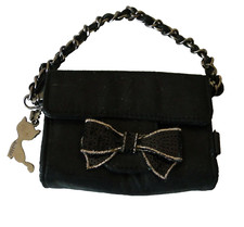 Sac soirée femme Lollipops tissus noir brillant chaine et noeud doré