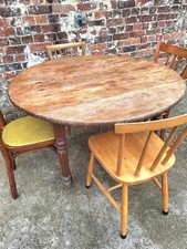 Table ronde ancienne de ferme, meuble vintage modulable