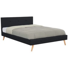 Lit double scandinave OSLO avec tête de lit et sommier 140 x 190 cm tissu noir
