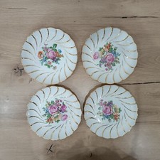 4 Superbes Assiettes Décoratives Profondes Chadelaud de Limoges, Blanc, Or Flora