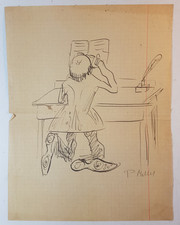 Lecteur, ca. 1920, DESSIN ORIGINAL, CARICATURE, HUMOUR
