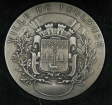 MEDAILLE BRONZE ARGENTE TOULOUSE CONSERVATOIRE MUSIQUE SOLFEGE 1928 56 mm 76 g