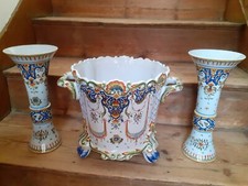 Belle garniture cache pot  paire  vases cornet faîence  LE TREPORT FRANCE  ROUEN