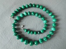 COLLIER ANCIEN EN CHUTE PIERRE NATURELLE MALACHITE VERTE PERLE ROCAILLE VINTAGE