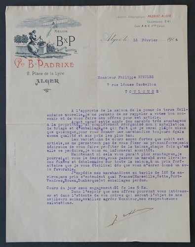 Facture 1914 algerie padrixe - algerie,