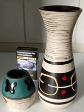 2 Vases Vintage West Germany Céramique Faience Décor Géométrie Années 70