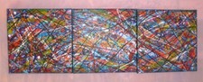Tableau Triptyque Acrylique SILVANO 120 x 40 cm POLLOCK 2023 Art Abstrait
