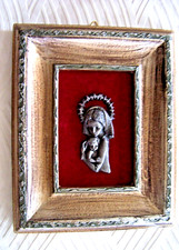 SUPERBE CADRE Décor de FEMME et ENFANT en ETAIN dans le gout Vierge à l'enfant