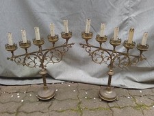 PAIRE DE BOUGEOIRS RELIGIEUX/RAMPES AUTEL/CUIVRE BRONZE/XXé/GOTHIQUE/5 LUMIÈRES