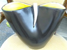 Grand Vase REVERNAY 1950 Signé Noir Et Jaune Vintage