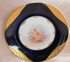 Ancienne assiette porcelaine Haviland Limoges bleu et or à décor d'anges