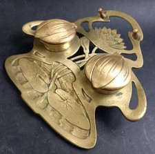 Ancien Encrier Art Nouveau Old Jugendstill Inkwell Brass