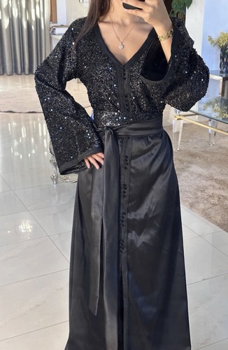 Caftan femme noire pailletée - caftan,