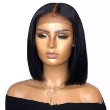 Perruque Naturelle Noir Cheveux Humains Wig Dentelle 4x4 Lace Front 12 POUCES FR