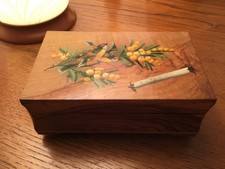 Ancienne Boîte en Bois motif oiseaux boîte à bijoux ou cigarettes