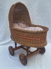 BERCEAU DE POUPÉE ANCIEN EN OSIER FIL SCOUPIDOU Jouet Enfant 