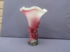 MURANO ? Ancien vase corolle en verre soufflé bouche, couleur rose/ blanc,  XXé