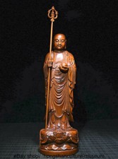 10 " China Boxwood Wood Carved Buddhism Ksitigarbha Boddhisattva Buddha Statue