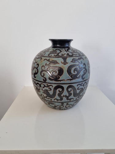 Vase grès décor dragons - vase, en