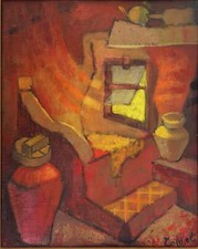 Louis TOFFOLI : La petite chambre fauve, Huile sur panneau signée