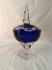 Magnifique Drageoir Cristallerie Du Val Saint Lambert Clair Doublé Bleu Cobalt