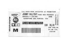 RARE / TICKET BILLET CONCERT - JOHNNY HALLYDAY : LIVE A PARIS FRANCE 2003 PSG