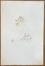 LITHOGRAPHIE CHATS COSTUMÉS COURONNÉ  SIGNÉ CRAYON L F LEONOR FINI CIRCA 1980