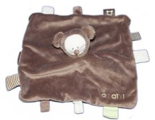 Doudou plat Souris marron blanc etiquettes  Obaibi Okaidi