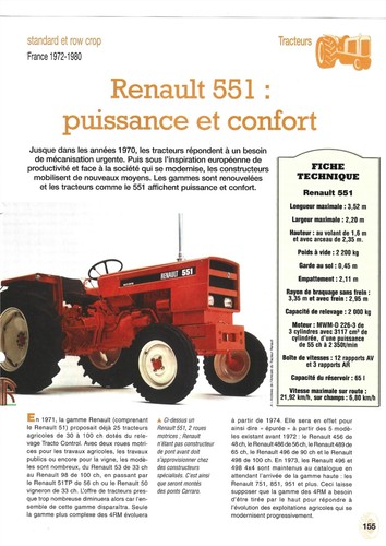 Tracteur renault 551 puissance - tracteur,
