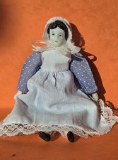 Vintage 7” China Shoulder Head Doll Black Hair Black Eyes Handmade Dress
