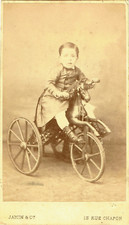 CDV  Ca 1865 Portrait Enfant au tricycle cheval par photogr. Jamin & Cie Paris