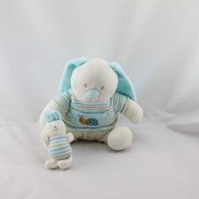Doudou lapin blanc bleu rayé