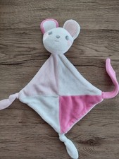 Doudou plat souris rose noeud