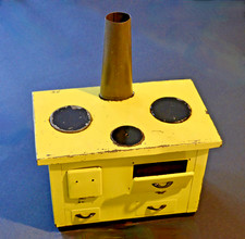 Jouet ancien cuisinière de poupée poêle en tôle jaune années 30 Vintage