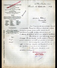 PARIS (I°) BANQUE "CREDIT FONCIER & AGRICOLE d'ALGERIE" en 1909