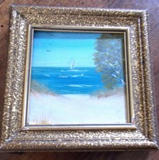 Petite marine sur bois- 20ème siècle cadre bois 12 x 12