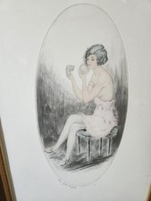 Eau Forte Originale Couleur Curiosa Signée Jeune Femme En Déshabillé Vers 1900