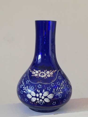 Vase ancien verre bleu nuit - vase,