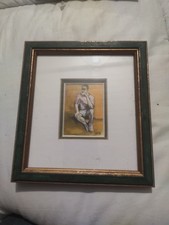 ancien tableau miniature petit personnage encadrement noble et original oeuvre 7