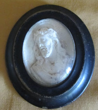 Cadre bois ovale verre bombé sculpture plâtre Jésus Napoléon III